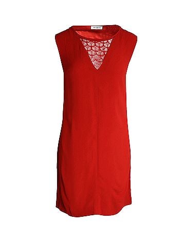 Sandro Sandro Paris Lace-Trimmed V-Neck Sleeveless Dress in Red Cupro (view 1)