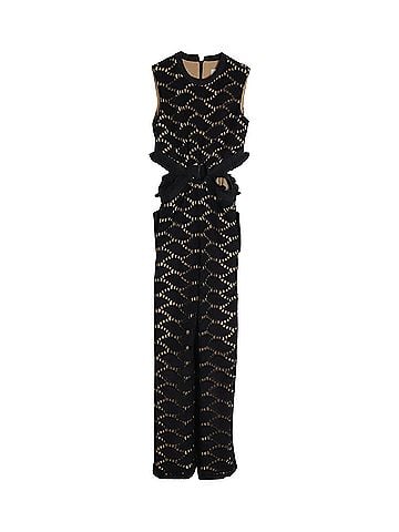 Self-Portrait Self-Portrait Cutwork Embroidered Jumpsuit In Black Polyester (view 1)