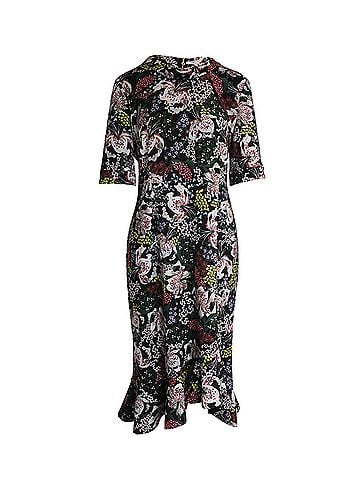 Erdem Erdem Lucy Midi Dress in Floral Print Polyester (view 1)