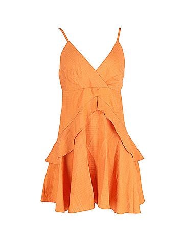 Sandro Sandro Sleeveless Ruffled Dress in Orange Cotton (view 1)