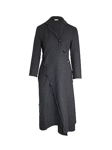 Céline Celine Asymmetric Button-Detailed Coat in Grey Wool (view 1)