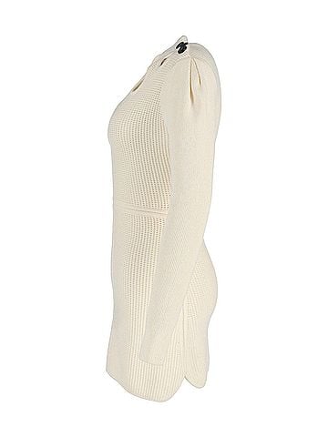 Self-Portrait Self-Portrait Button-Embellished Cutout Ribbed Mini Dress in Cream Cotton (view 2)