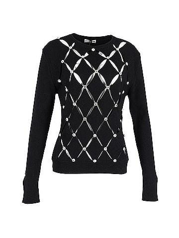 Paco Rabanne Paco Rabanne Crystal-Embellished Cutout Sweater in Black Merino Wool (view 1)