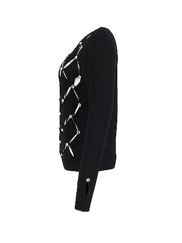 Paco Rabanne Paco Rabanne Crystal-Embellished Cutout Sweater in Black Merino Wool (view 2)