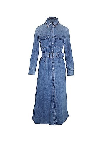 Chloé Chloe Belted Midi Shirt Dress in Blue Cotton Denim  (view 1)