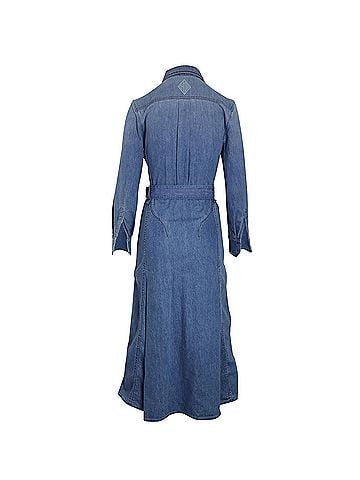 Chloé Chloe Belted Midi Shirt Dress in Blue Cotton Denim  (view 2)
