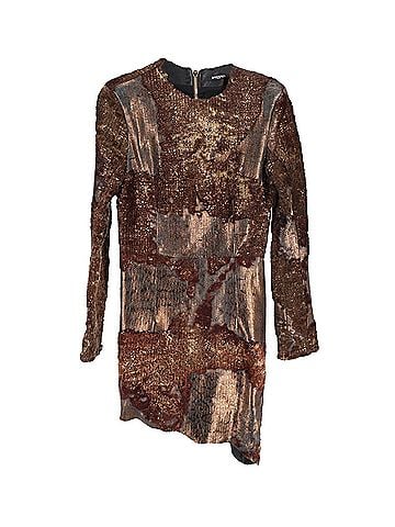 Balmain Balmain Metallic Long-Sleeve Mini Dress in Brown Leather (view 1)