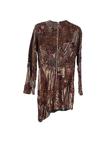 Balmain Balmain Metallic Long-Sleeve Mini Dress in Brown Leather (view 2)