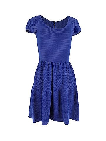 Sandro Sandro Paris Textured Knit Mini Dress in Blue Cotton (view 1)