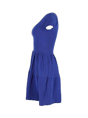 Sandro Sandro Paris Textured Knit Mini Dress in Blue Cotton (view 2)