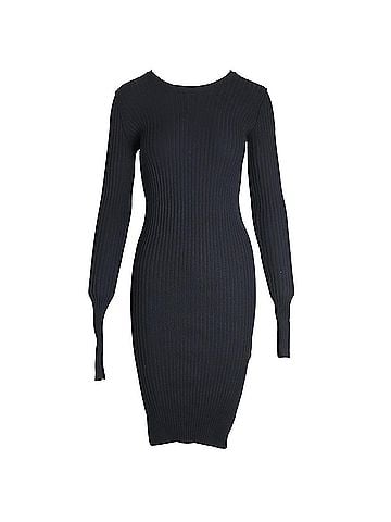 Maison Margiela Maison Margiela Ribbed Long Sleeve Fitted Dress in Black Viscose (view 1)