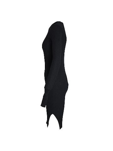 Maison Margiela Maison Margiela Ribbed Long Sleeve Fitted Dress in Black Viscose (view 2)