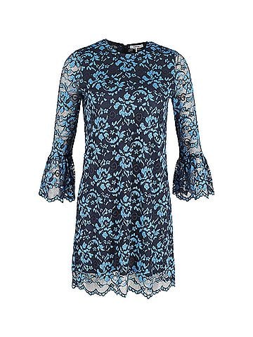 Ganni Ganni Lace Sleeve Floral Dress in Blue Polyester (view 1)