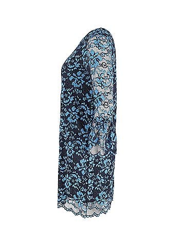 Ganni Ganni Lace Sleeve Floral Dress in Blue Polyester (view 2)