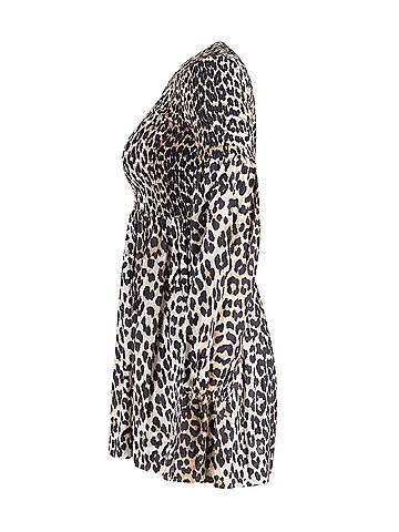 Ganni Ganni Shirred Mini Dress in Animal Print Cotton (view 2)