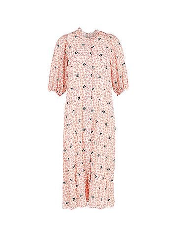 Vilshenko Vilshenko Floral Printed Midi Dress in Peach Silk (view 1)