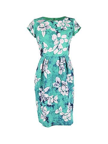 Oscar De La Renta Oscar De La Renta Floral Pencil Skirt Dress in Teal Cotton (view 1)