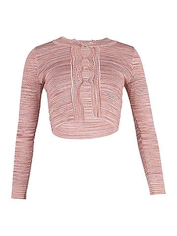 Sandro Sandro Striped Cropped Cardigan in Pink Viscose (view 1)