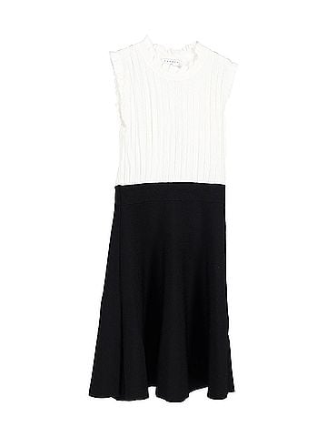 Sandro Sandro Edda Two-Tone Knitted Mini Dress in White Cotton   (view 1)
