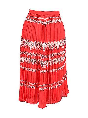 Self-Portrait Self-Portrait Pleated Floral Midi Skirt in Red Polyester (view 1)