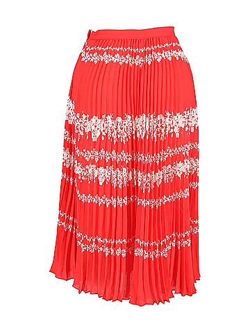 Self-Portrait Self-Portrait Pleated Floral Midi Skirt in Red Polyester (view 2)