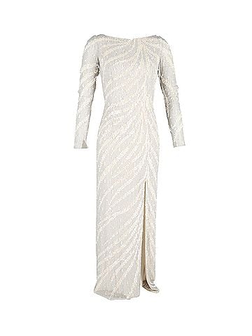 Jenny Packham Jenny Packham Long Sleeve Gown in Cream Sequined Polyester (view 1)