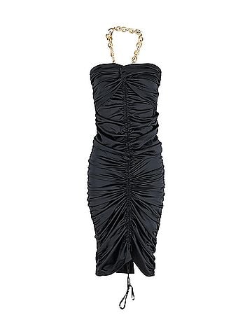 Dodo Bar Or Dodo Bar Or Roxy Chain-Detail Ruched Midi Dress in Black Silk (view 1)