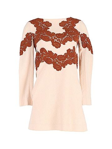 Chloé Chloe Lace-Trim Mini Dress in Beige Wool (view 1)