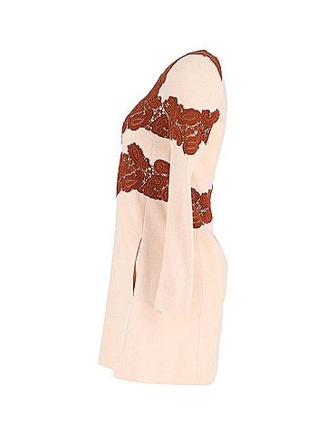 Chloé Chloe Lace-Trim Mini Dress in Beige Wool (view 2)