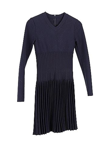 Alaïa Alaia Pleated Mini Dress in Navy Blue Lana Vergine (view 1)