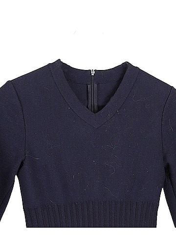 Alaïa Alaia Pleated Mini Dress in Navy Blue Lana Vergine (view 2)