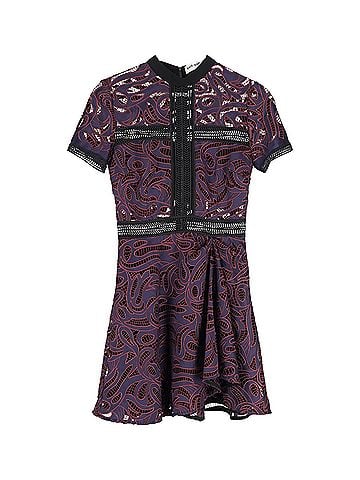 Self-Portrait Self-Portrait Short Sleeve Mini Dress in Purple Polyester (view 1)