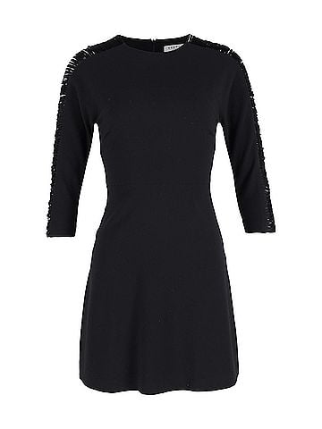 Sandro Sandro Fringed Sleeve Mini Dress in Black Polyester (view 1)