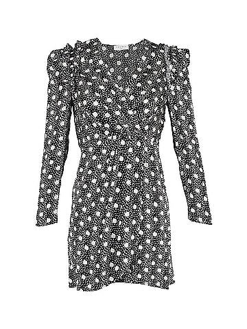 Sandro Sandro Polka-Dot Print Long-Sleeve Dress in Black Viscose (view 1)
