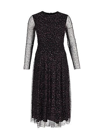 Escada Escada Sheer Sleeve Midi Dress in Black Polyester  (view 1)