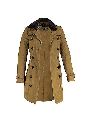 Burberry Burberry Brit Long Shearling Collar Trench Coat in Olive Cotton (view 1)