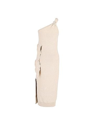 Jacquemus Jacquemus La Robe Maille Noeud Midi Dress in Beige Polyamide (view 1)