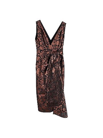 Erdem Erdem Rosalie Sash-Waist Floral-Brocade Tea Dress in Black Polyester (view 1)