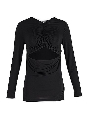 Victoria Beckham Cutout Ruched Stretch Top in Black Cotton (view 1)