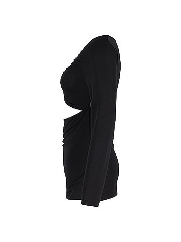 Victoria Beckham Cutout Ruched Stretch Top in Black Cotton (view 2)