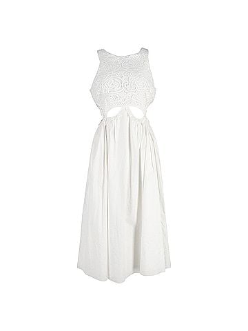Self-Portrait Self-Portrait Lace-Trimmed Cutout Maxi Dress in White Cotton (view 1)