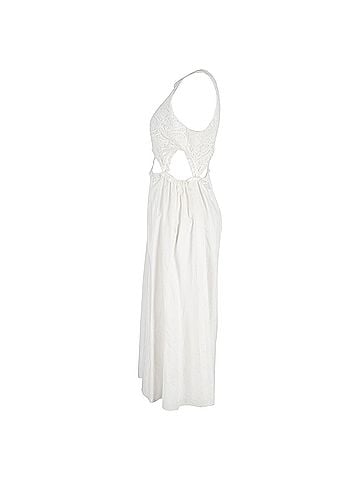 Self-Portrait Self-Portrait Lace-Trimmed Cutout Maxi Dress in White Cotton (view 2)