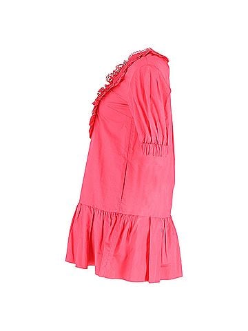 Self-Portrait Self-Portrait Lace Bib Mini Dress in Pink Cotton  (view 2)