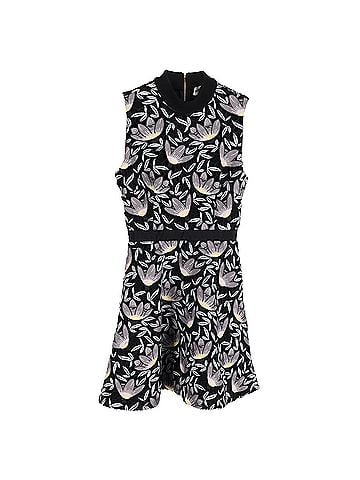 Self-Portrait Self-Portrait Mini Floral Print Crew-Neck Dress in Black Jacquard (view 1)