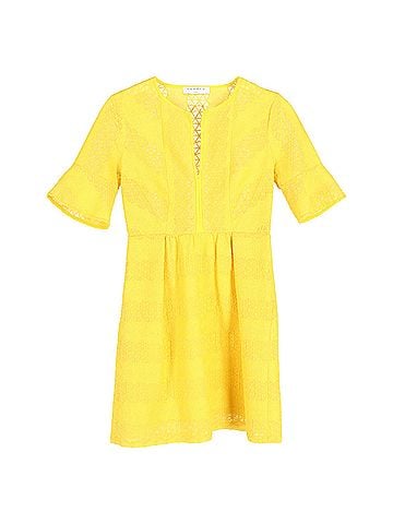 Sandro Sandro Crew Neck Mini Dress in Yellow Polyester (view 1)