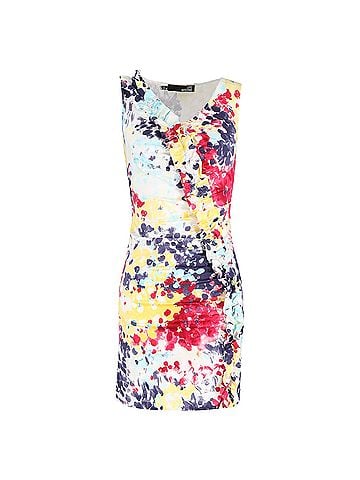 Moschino Love Moschino Mini Printed Ruffle Trim Dress in Multicolor Cotton (view 1)