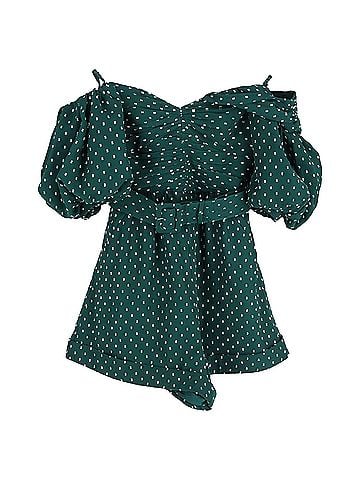 Self-Portrait Self-Portrait Polka Dot One-shoulder Belted Fil Coupé Romper in Green Polyester (view 1)
