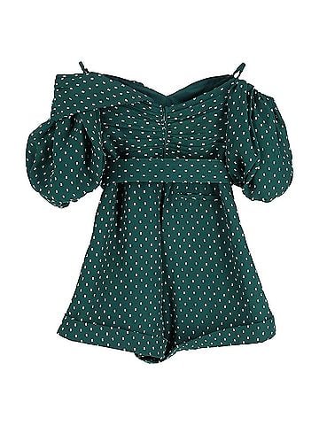 Self-Portrait Self-Portrait Polka Dot One-shoulder Belted Fil Coupé Romper in Green Polyester (view 2)
