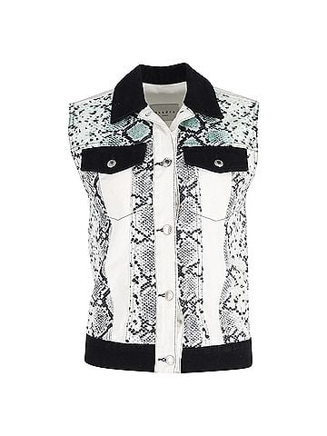 Sandro Sandro Paris  Snake Print Vest in White Cotton Denim (view 1)