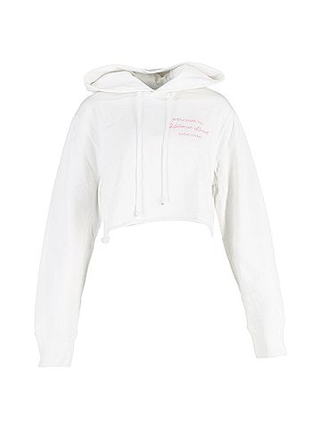 Helmut Lang Helmut Lang Cropped Slogan Embroidered Hoodie In White Cotton (view 1)